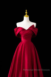 Wine Red Satin A-Line Semi Formal Prom Dress, Wine Red Evening Dress Formal Dress